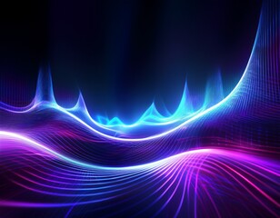 futuristic wave panorama background design illustration with lights digital abstract modern energy flow neon glowing pattern sci fi motion blur dynamic texture tech vibe