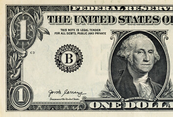 1 dollar US banknote for design purposes. Money of the United States of America.
