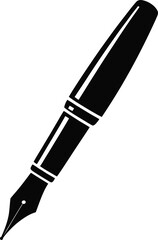 Naklejka premium Fountain Pen Icon Silhouette, Classic black silhouette of a fountain pen with a pointed nib and cap
