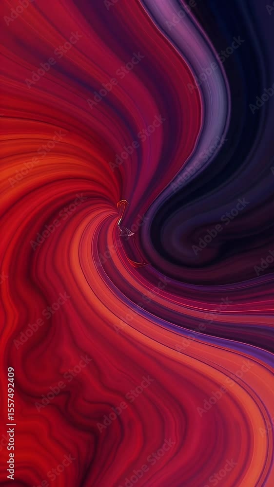Poster abstract flowing artwork with fiery red and purple hues. the swirling design features dynamic curves