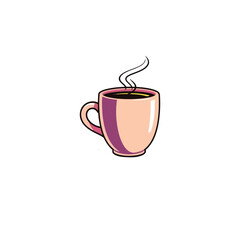 Vector art of a steaming cup of coffee is isolated on white background