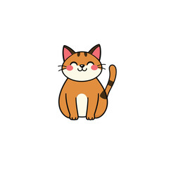 Vector art of an adorable orange cartoon cat with a happy expression sits isolated on white background