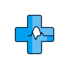 Blue arrow and cloud computing icons symbolize a modern digital health and business concept