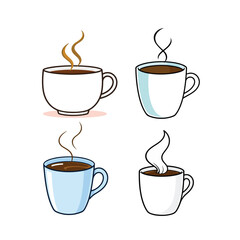 Vector art of a set of four coffee cups illustrations, isolated on white background