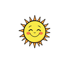 Vector art of a happy cartoon sun smiles cheerfully with rosy cheeks isolated on white background