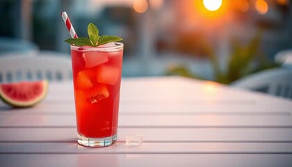 Watermelon juice refresher at sunset