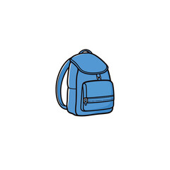 Vector art of a single blue backpack is shown in a vector illustration isolated on white background