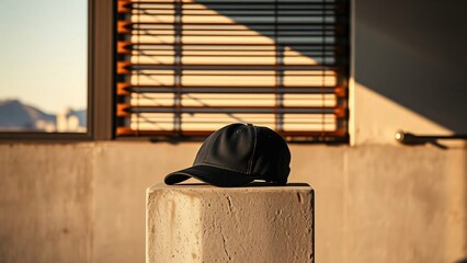 Black cap resting in warm light