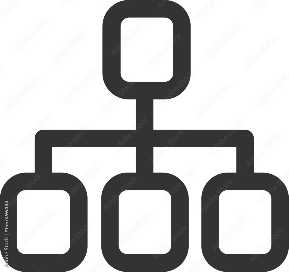 Poster illustration of a hierarchical structure with one top node connected to three lower nodes in dark gr