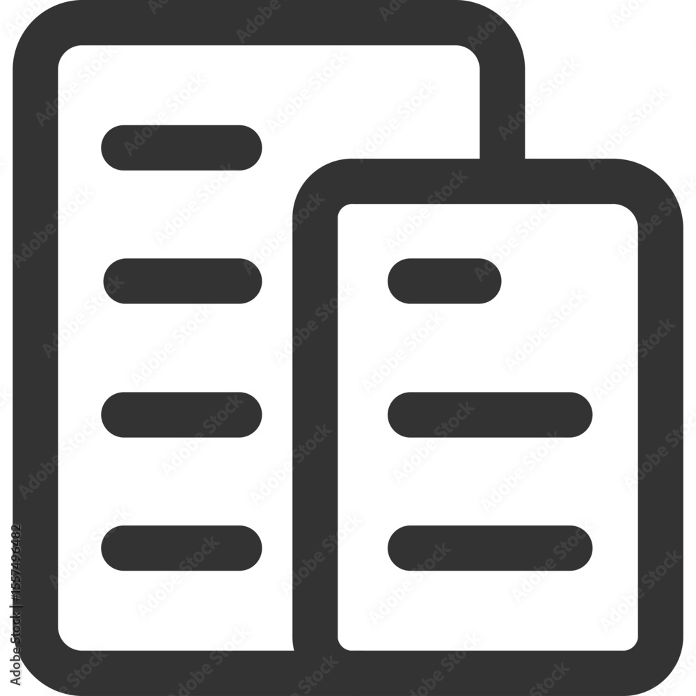 Poster two documents icon with rounded corners and horizontal lines representing text in dark gray color sc