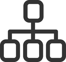 Illustration of a hierarchical structure with one top node connected to three lower nodes in dark gray