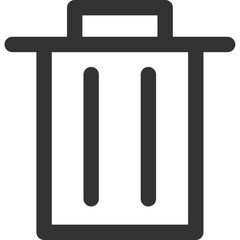 Illustration of a simple trash can icon with a lid and two vertical lines inside the bin body