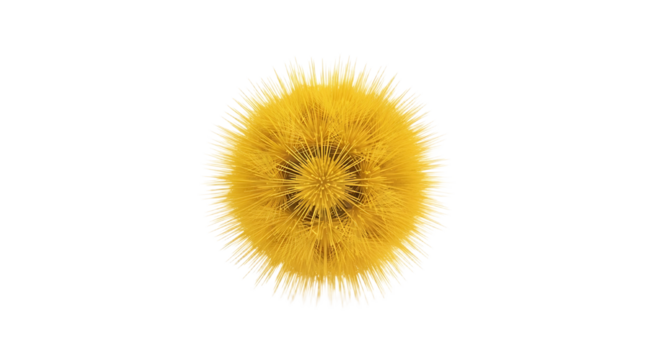 Abstract yellow sphere with spiky textures on a plain white background offering visual impact