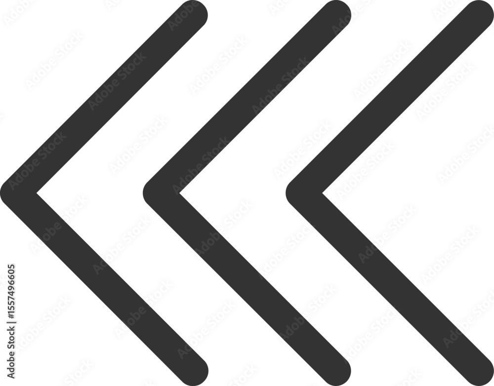 Poster three chevron arrows pointing left in a row indicating back or previous navigation element on white 