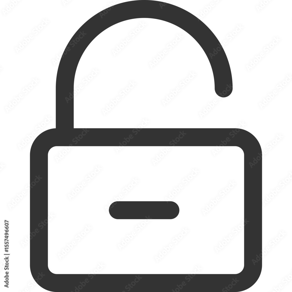 Poster illustration of a simple unlocked padlock icon with rounded edges and a minimal design style element