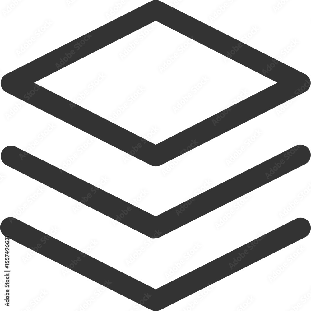 Poster three layered dark grey shapes consisting of a diamond and two downward pointing chevrons stacked ve