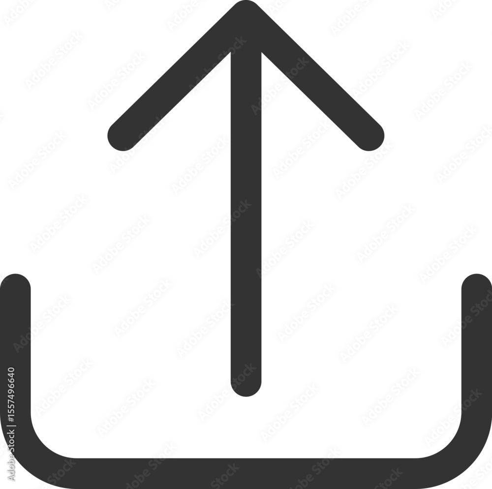 Poster illustration of a simple upload icon with an arrow pointing upwards from a curved base line shape