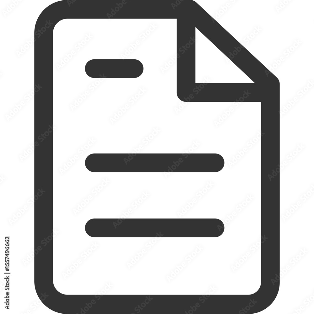 Poster illustration of a document with a folded corner and three horizontal lines in dark gray color scheme