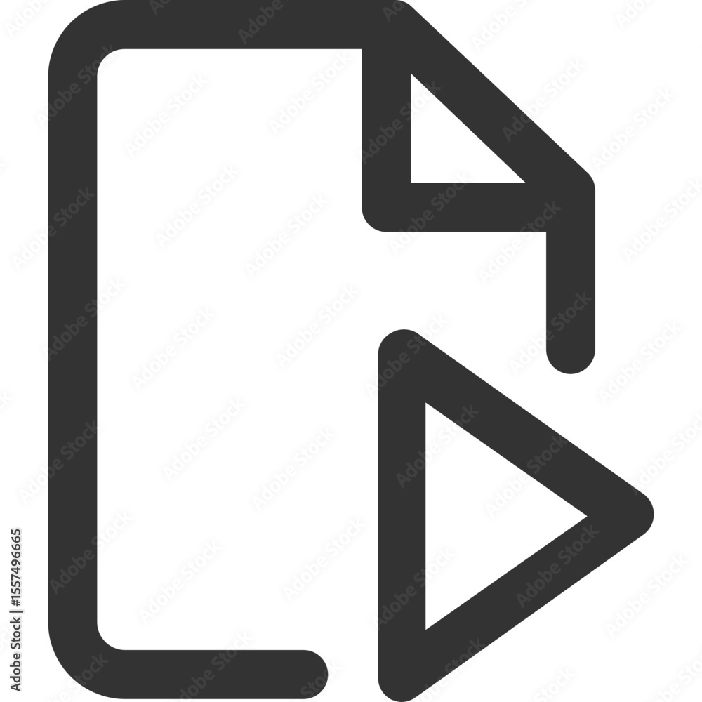 Poster depiction of a document with a folded corner and a play symbol overlayed in a simple line drawing