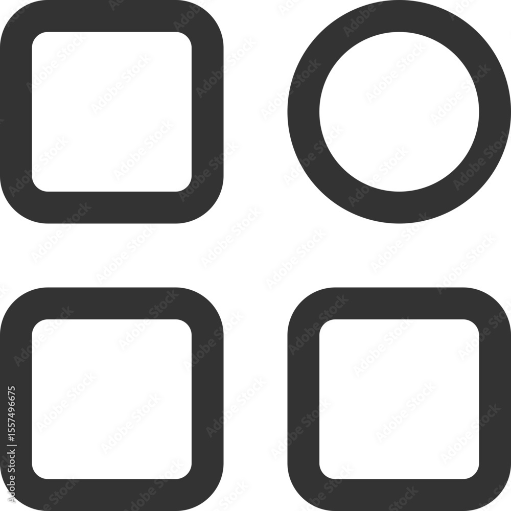 Poster illustration of four geometric shapes with rounded edges in a square arrangement format style