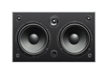 Unleash powerful sound with a sleek black studio speaker system designed for immersive audio on transparent background
