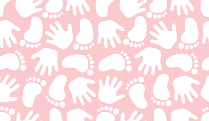Baby Girl Hand Foot Prints Seamless Pattern