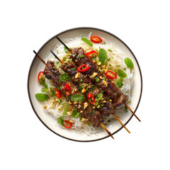 Delicious Beef Satay Skewers with Vermicelli Noodles and Peanut Sauce