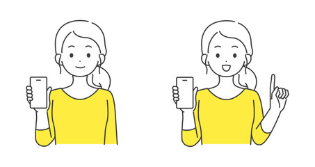 スマホを持つ女性のイラストセット