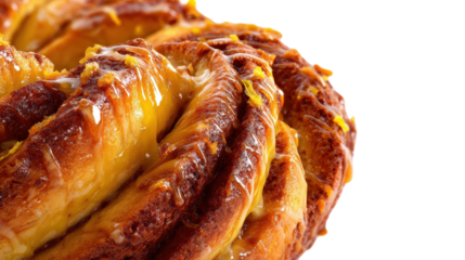 Delicious, freshly baked sweet pastry with a golden glaze. transparent background
