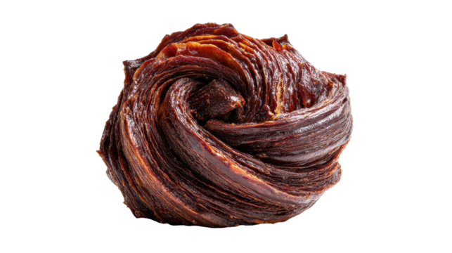 A close-up of a deliciously twisted pastry showcasing its layers. transparent background