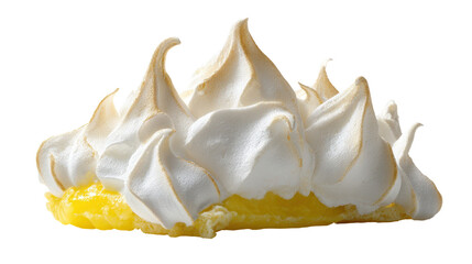 A delicious slice of lemon meringue pie with fluffy meringue. transparent background