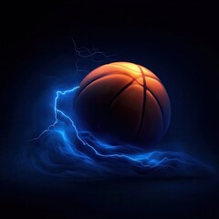 Obraz premium Basketball ball and lightning on blue background. --profile 773ghdn.