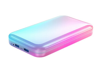 Sleek portable charger gleaming with a modern rainbow gradient finish promising extended power on transparent background