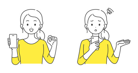 スマホを持つ女性のイラストセット