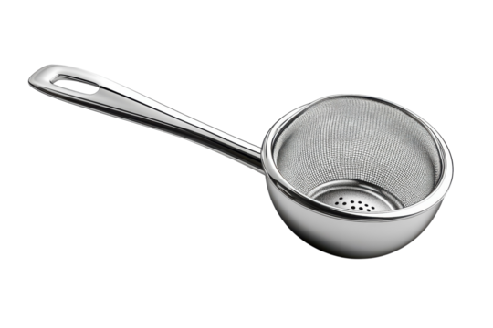 Shining silver tea strainer poised for brewing a warm cup a moment of quiet reflection with on transparent background