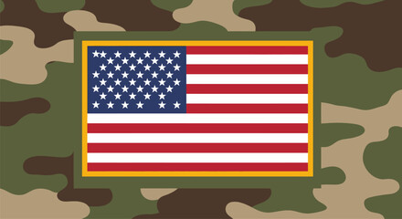 American Flag Patch on Camouflage Background Military, Patriotic Design