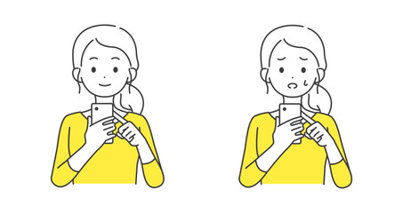 スマホを持つ女性のイラストセット