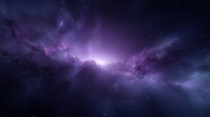 Obraz premium Futuristic dark space scene, purple nebula on the sides, dark centre, sci-fi trading and AI theme, vibrant lighting, cinematic atmosphere, wide horizontal composition, ultra high.