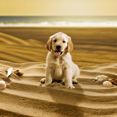golden retriever puppy on beach