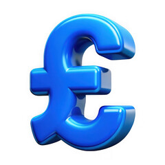 Glossy blue pound sterling sign 3d render isolated on transparent background