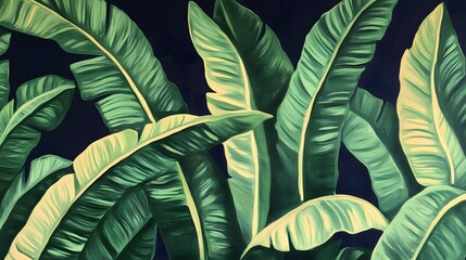 Obraz premium Vibrant Green Banana Leaf Painting Tropical Art Print