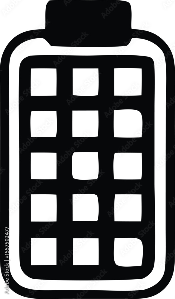 Poster stylized black and white icon representing a grid or matrix structure within a rounded rectangular f