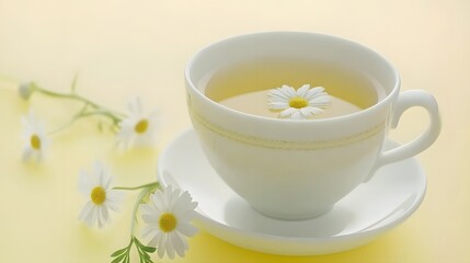 Calming Chamomile Tea Cup with Daisies: Relaxing Herbal Beverage Image