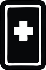 Fototapeta premium A minimalist black rectangle with rounded corners contains a bold white plus sign in its center representing healthcare or medical symbols