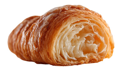 Freshly baked croissant with flaky layers and golden crust. transparent background