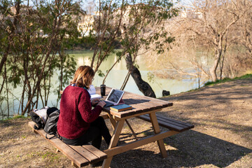 Remote Work in Nature. A Peaceful Outdoor Workspace by the River