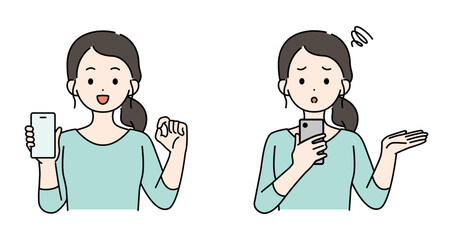 スマホを持つ女性のイラストセット