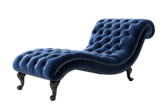 Indulge in Royal Comfort A plush blue velvet chaise lounge fit for daydreaming and relaxation on transparent background - Powered by Adobe