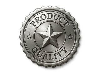 Metal badge with product quality emblem and star design Isolyate on transparent background