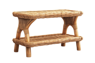 Handcrafted rustic woven rattan side table a touch of bohemian charm bringing natural warmth on transparent background
